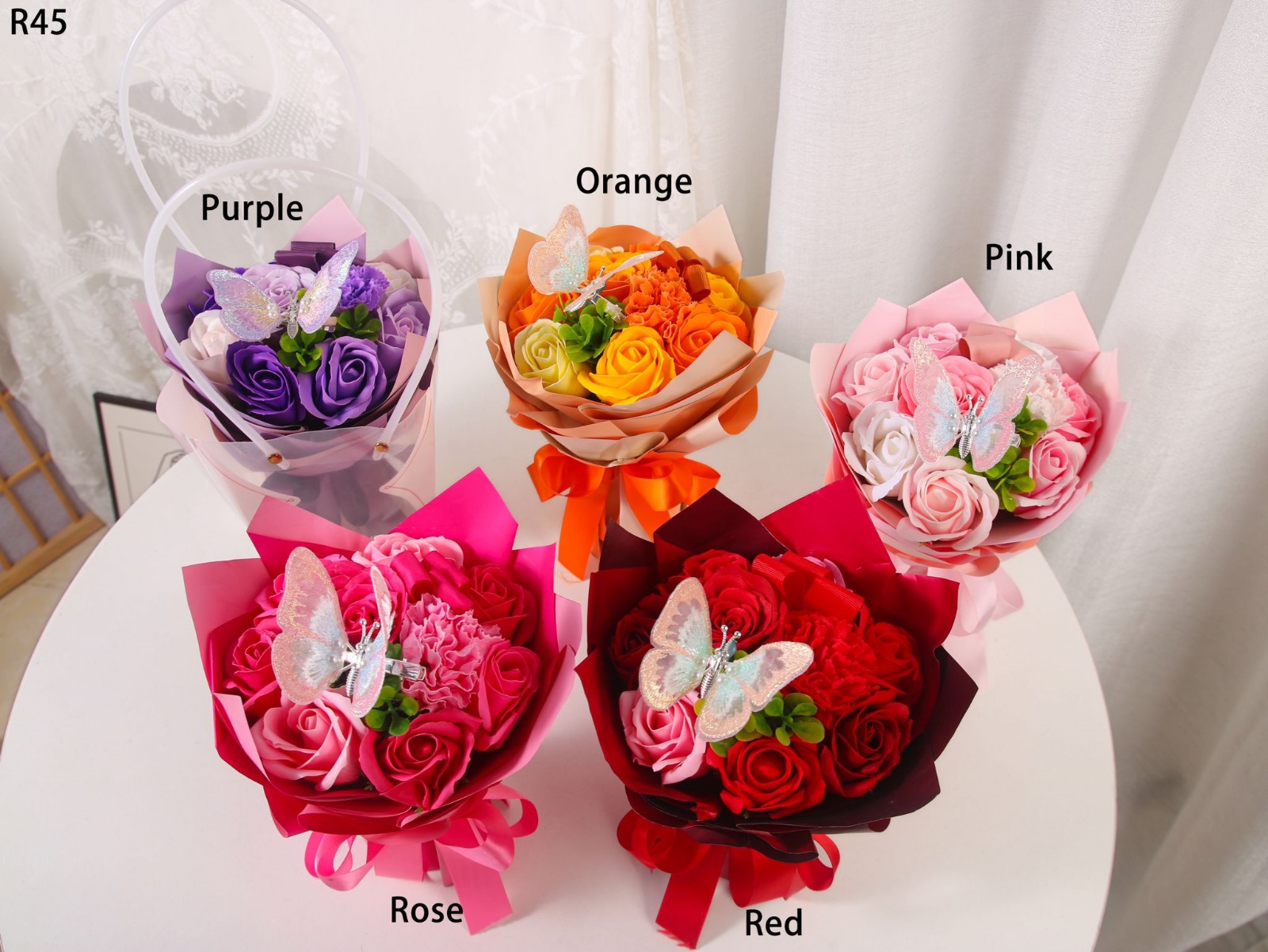 KIERA Buchet 9 Flori cu Fluture EN-GROSS -R45- - imagine 8