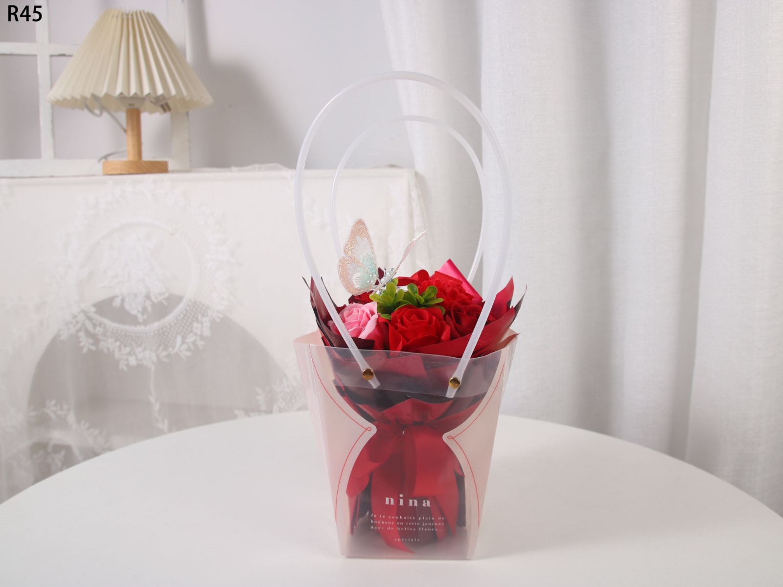 KIERA Buchet 9 Flori cu Fluture EN-GROSS -R45- - imagine 7